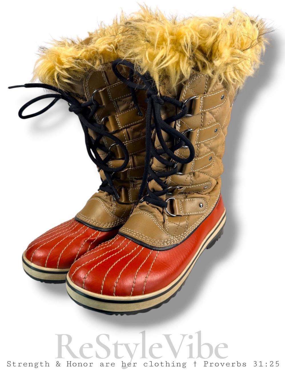 SOREL Women’s Size 9 Tall Boots Waterproof Lace-Up Winter Style Lined Vegan Fur